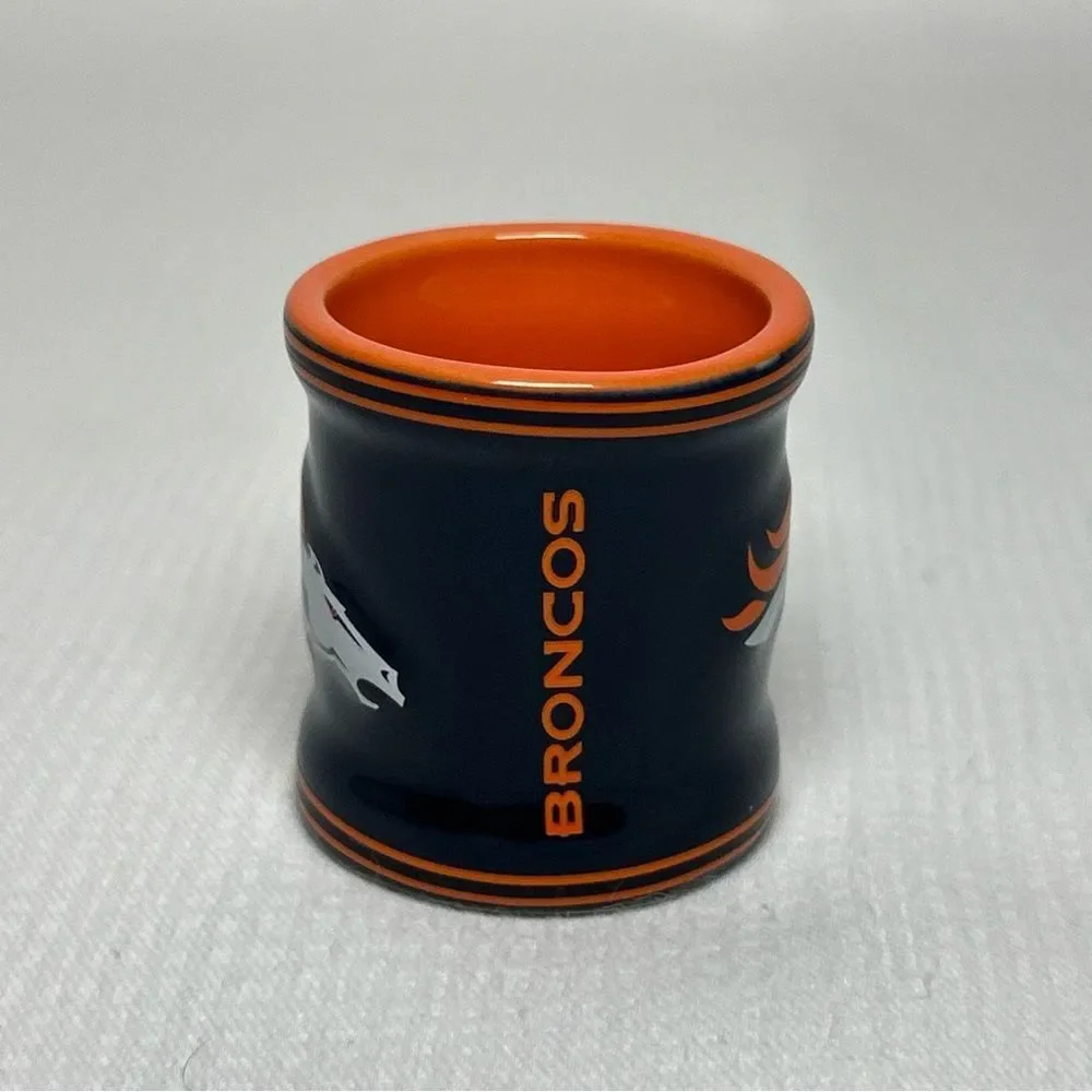 NFL Broncos Ceramic Sculpted 2 oz Mini Mug Shot Glass Navy Orange